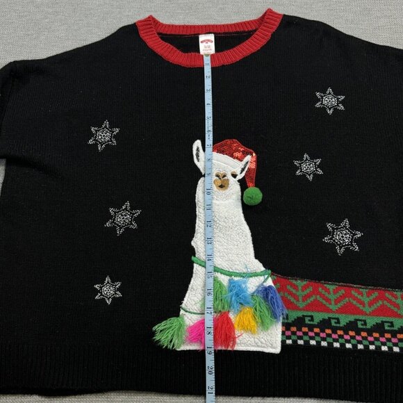Holiday Time Womens Black Llama Christmas Sweater Hat Tassel Embellished Size XL - Picture 12 of 15